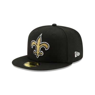 Black New Orleans Saints Hat - New Era NFL Crystals from Swarovski 59FIFTY Fitted Caps USA4576901